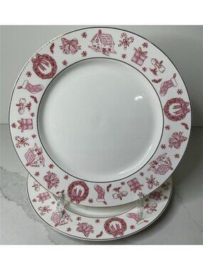 4 Grace Teaware Dinner Plates 10 1/2" Pink / Red Christmas Holiday New